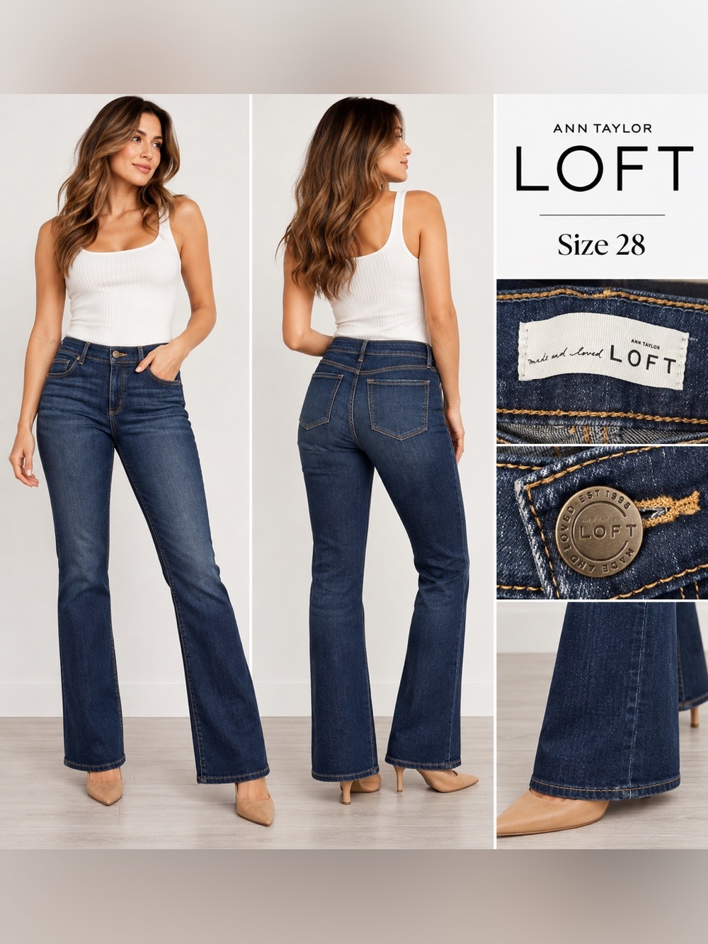 LOFT Dark Blue High-Rise Flare Jeans Sz 28